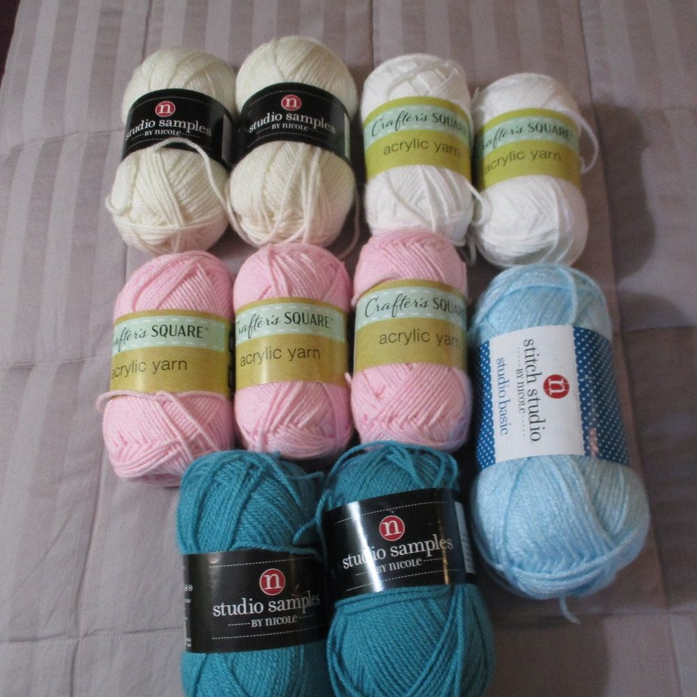 Lot of Acrylic Yarn Crafter's Square Studio Samples Stitch Studio Pink White